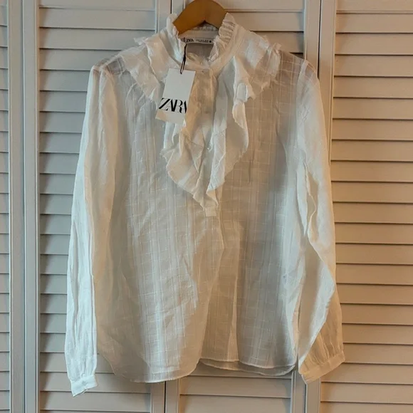 Zara White Ruffled Blouse - Picture 4 of 5